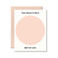 Greeting card with a pink circle and text on a white background
