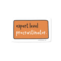 Orange rectangle with text 'expert level procrastinator' on a white background