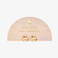 Gold earrings on a pink 'Foxy Originals' branded display card