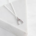 Silver wishbone necklace on a white background